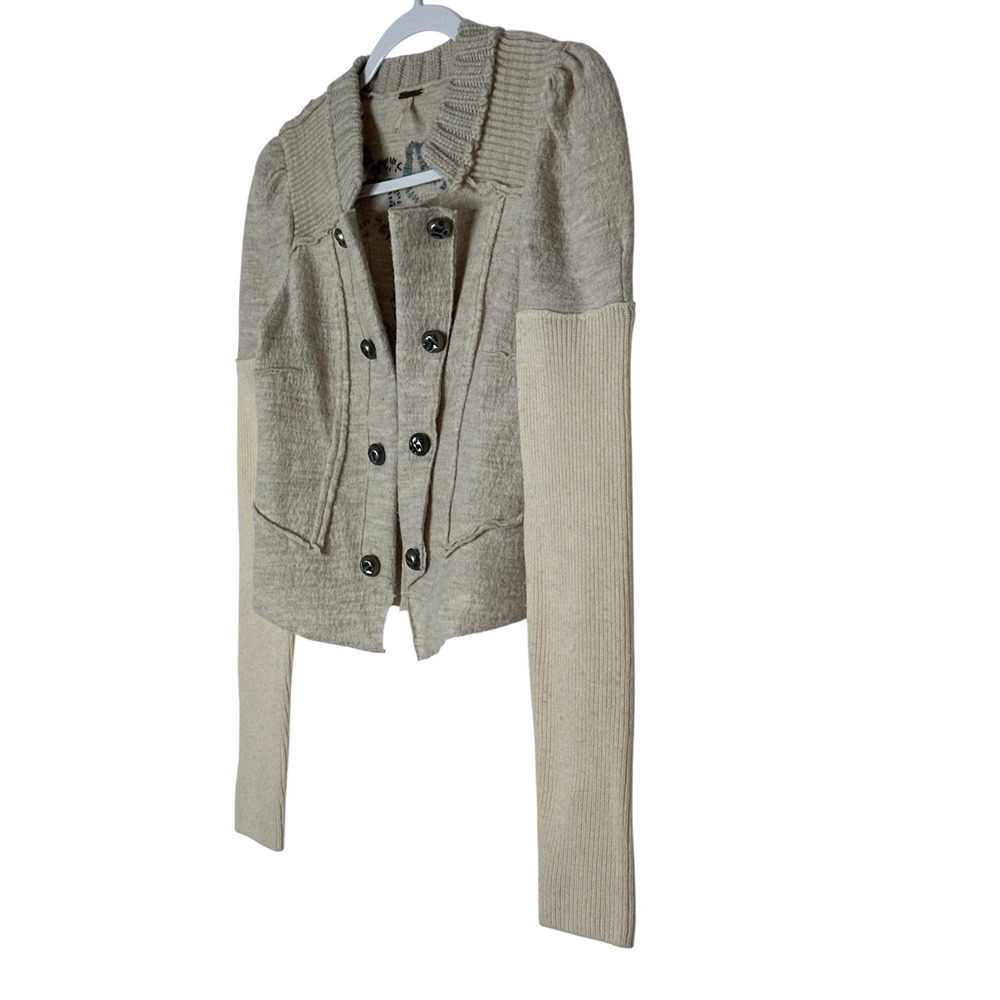 Free people‎ Jacket Women's XS 100%Wool  embroidery Crop Cozy Boho Stretch - Picture 8 of 9